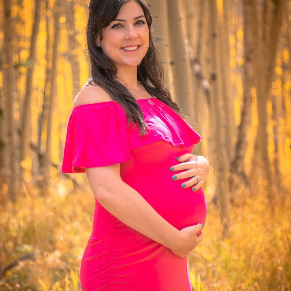 MATERNITY Ruffle Off-Shoulder Dress; Size M - Picture 2 of 5